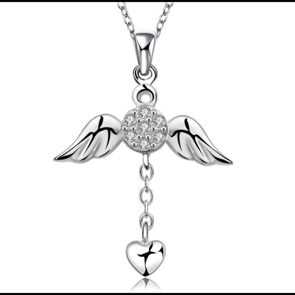 Last 1 AngelWings Necklace 18”Sterling SilverChain - Picture 3 of 6